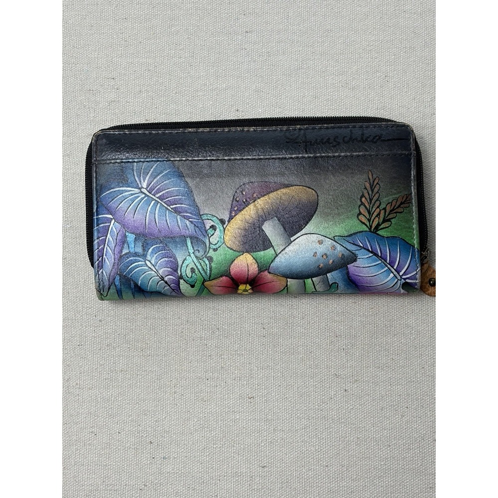 Anuschka Hand-Painted Multicolor Cat Floral Wallet - Picture 2 of 9
